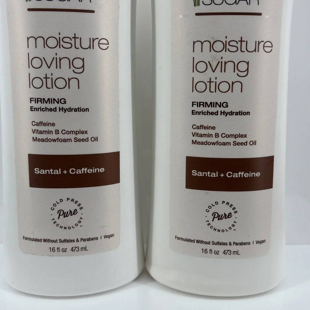 2 Raw Sugar Moisture Loving Lotion Firming Meadowfoam Santal + Caffeine 16 oz